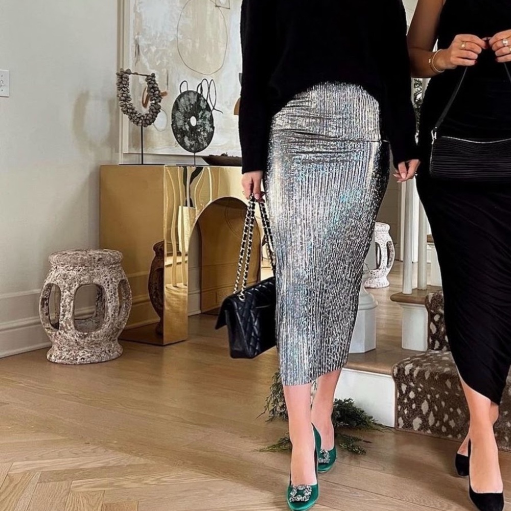Topshop Silver Metallic Pleated Midi Skirt Holiday New Years – Nordstrom